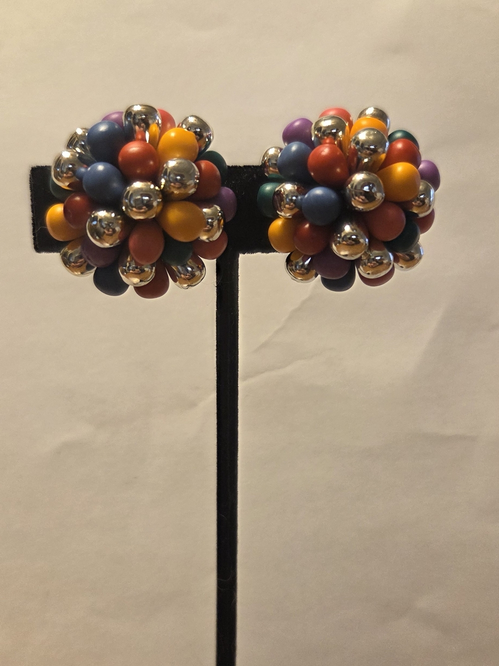 Vintage Multicolor Cluster Clip-On Earrings
